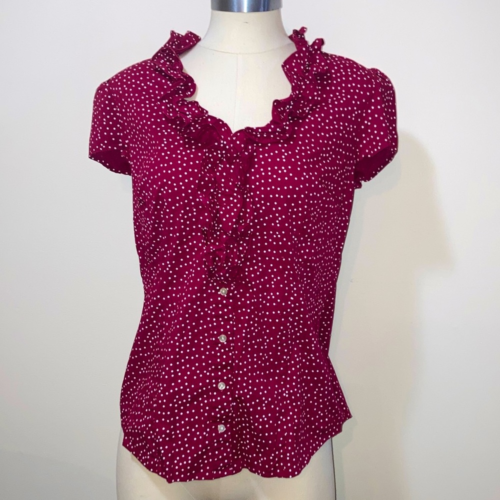 Women’s TOMMY HILFIGER Stretch Ruffled Red Polka Dot Top / Blouse ~ size Medium